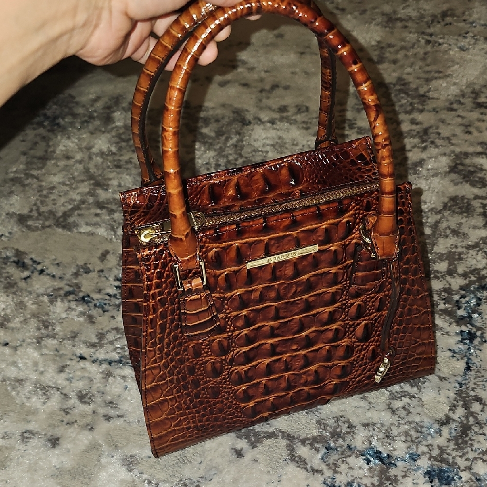 Crocodile Embossed Brown Handbag